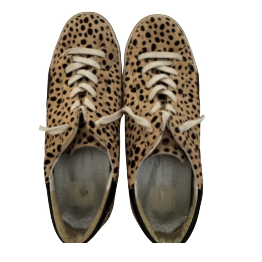Dolce Vita Leopard Calf Hair Sneakers Gold Metallic Heel Low Top Shoes Womens
